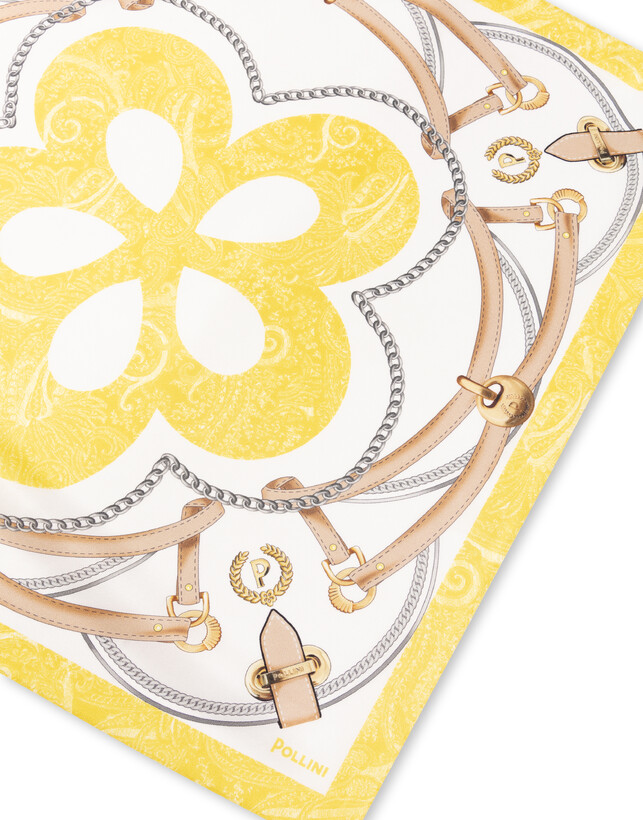 Foulard In Seta Con Stampa Cinghie E Staffe Beige Photo 3