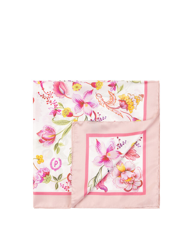 Foulard In Seta Con Stampa floreale su fondo bianco Photo 1