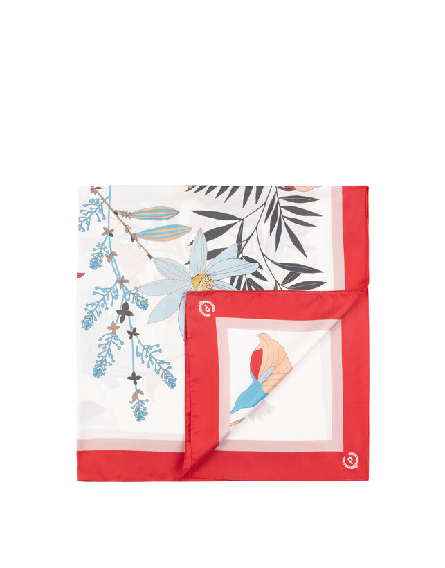 Foulard In Seta Con Stampa di rami di fiori Photo 1