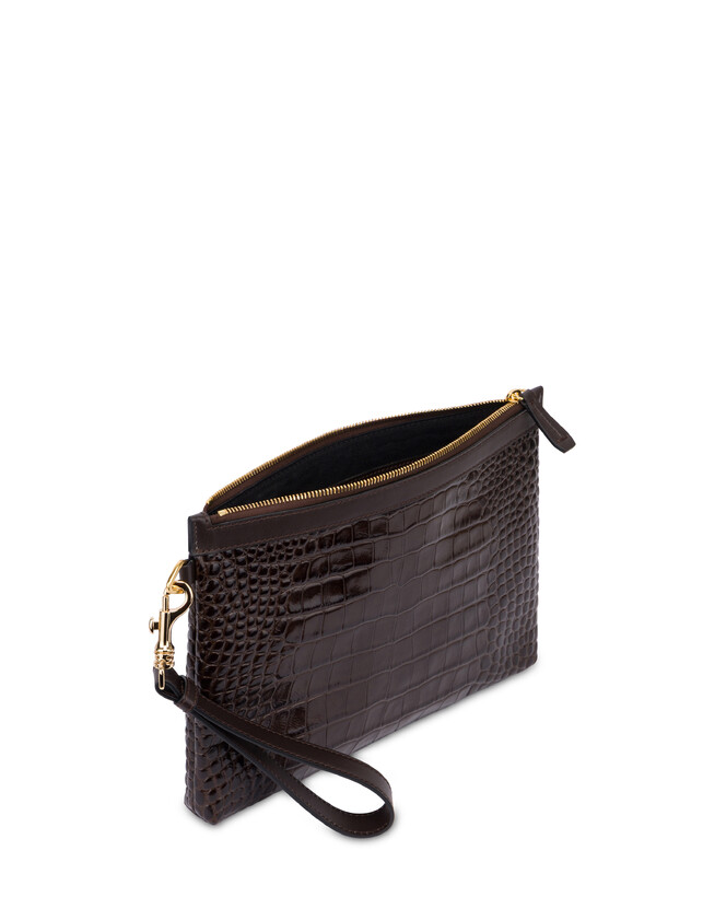 Pochette aus laminiertem Kalbsleder mit Krokodildruck Photo 3