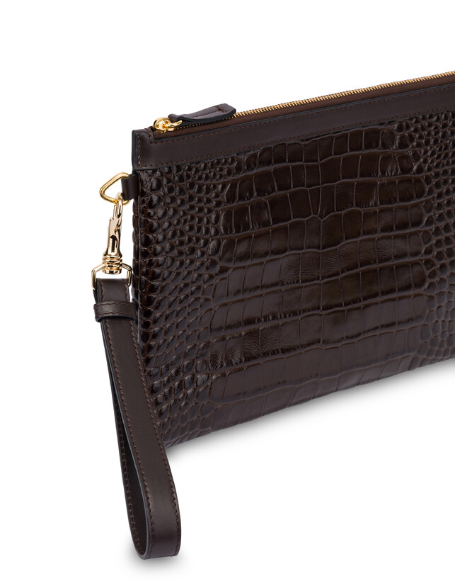 Pochette aus laminiertem Kalbsleder mit Krokodildruck Photo 4