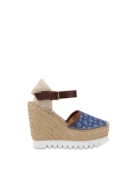 Sandali Con Zeppa Espadrillas Heritage Denim Jacquard Blu/marrone