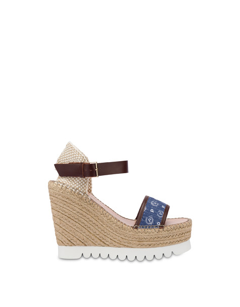 Heritage Denim Jacquard Espadrille-keilsandalen Blau / Braun