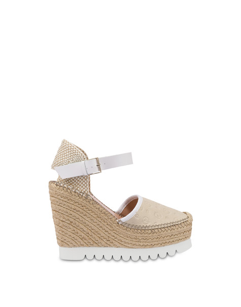 Heritage Logo Embossed Espadrille Wedge Sandals Ivory