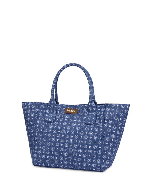 Kleine Tragetasche Aus Heritage Jacquard Blau / Braun