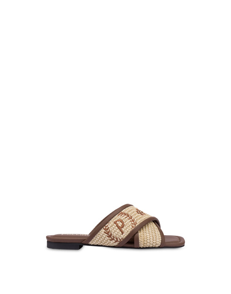 Macro Heritage Flat Sandals In Woven Straw Natural/brown