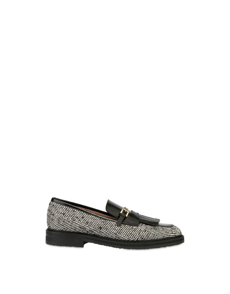 Camber Sand Loafer In Herringbone Fabric White-black/black