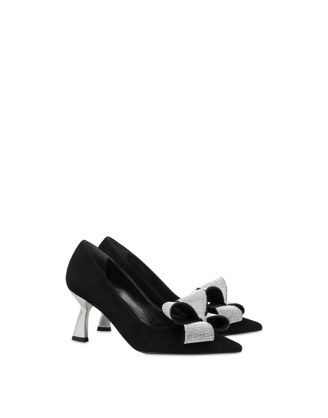 Bling Bling Suede Pumps With Bow Black/silver