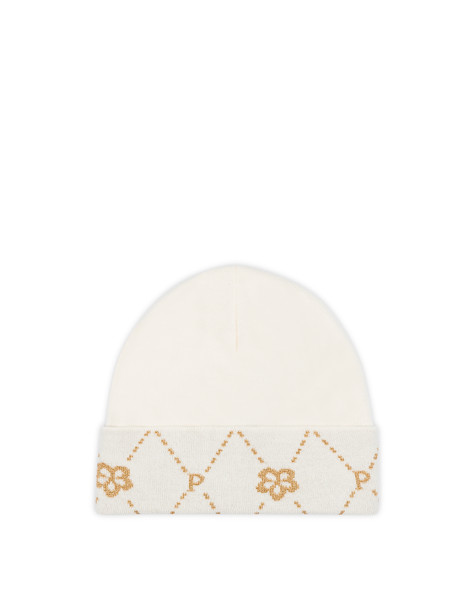 Cappello In Maglia Con Ricamo Beige