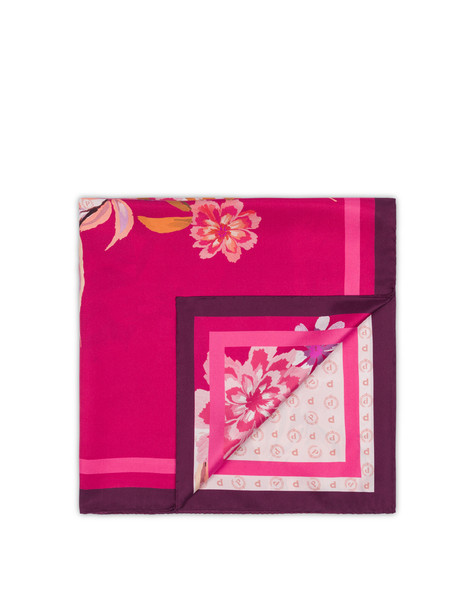 Foulard In Seta Con Stampa Fiori Bordeaux