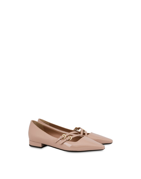 Bi-buckle Patent Ballerina Flats Old Rose