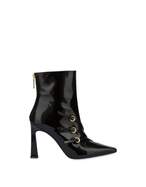 Bi-buckle Patent Ankle Boots Black