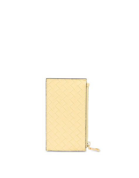 Zippered Card Holder With Woven Print Yellow/yellow