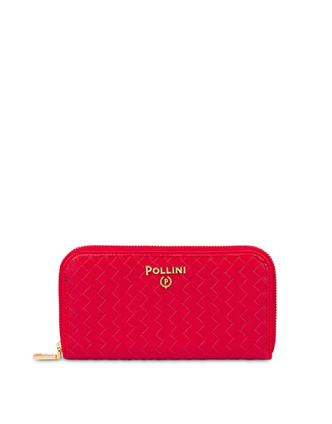 Zip Around Wallet With Woven Print Red/red