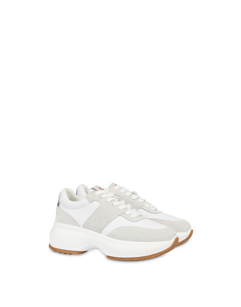 Emily Calfskin And Split-leather Sneakers Cloud/cloud/silver