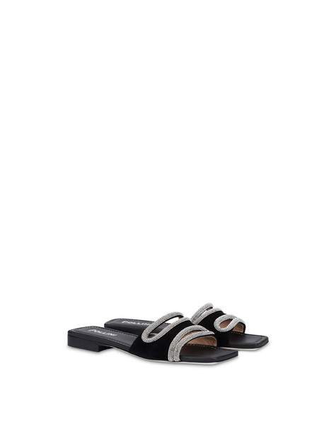 Bling Bling Flat Sandals In Suede Black