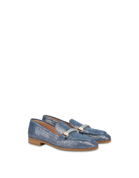 Pollini Flexy Metallic Suede Loafers Sky