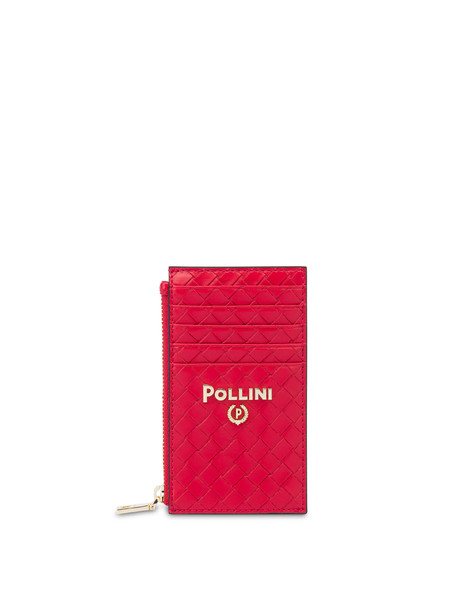 Zippered Card Holder With Woven Print Red/red