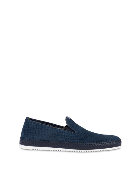 Mocassini Slip On In Crosta Microforata Foxing Blu