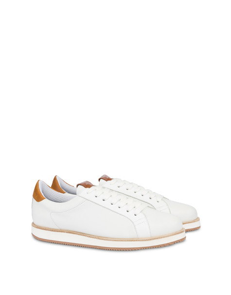 Sneakers In Vitello Monterey Bianco/cuoio