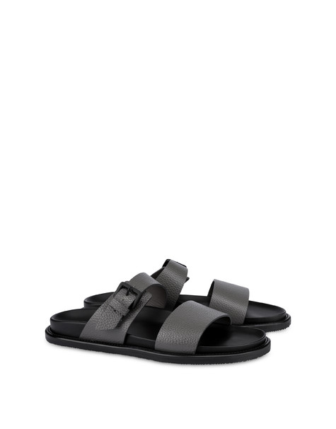 Natural Feeling Tumbled Calfskin Slider Sandals Grey