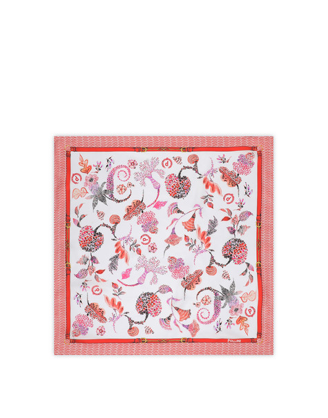 Foulard In Seta Con Stampa Botanica Rosso