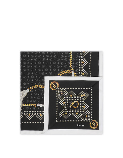 Foulard In Seta Con Stampa Logo P-alloro Nero