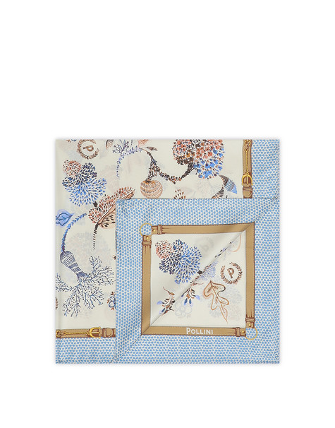 Foulard In Seta Con Stampa Botanica Azzurro