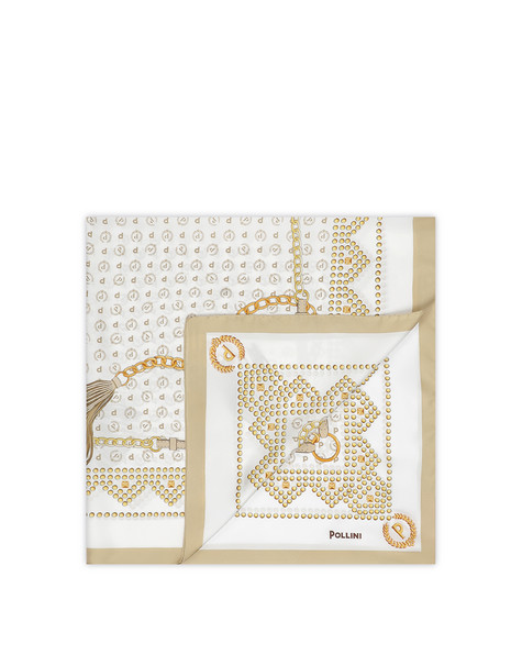 Foulard In Seta Con Stampa Logo P-alloro Bianco