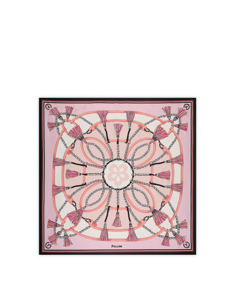 Silk Scarf With Tassel Print Pink