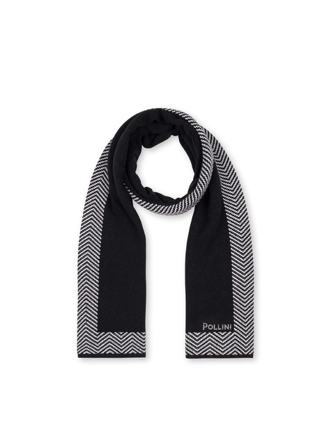 Schal Aus Wollmischung Mit Chevron-druck Schwarz