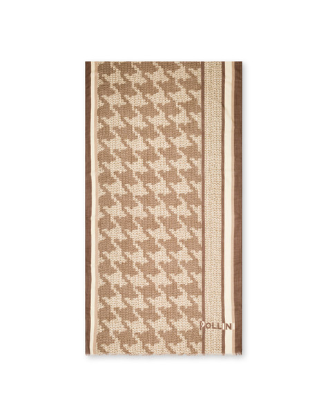 Wollschal Mit Hahnentrittmuster Beige