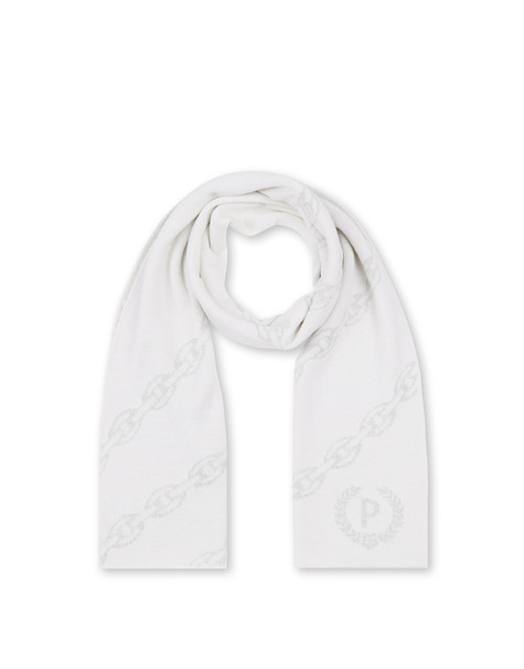 Sciarpa In Misto Lana Con Stampa Catene Bianco