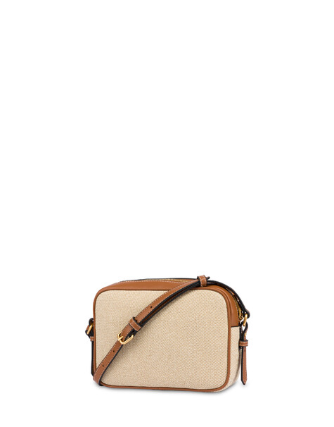 Small Crossbody Drop Bag In Canvas Beige/avorio/cuoio