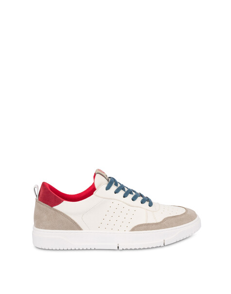 Sneakers Milano In Vitello E Nylon Panna/sabbia/panna/rosso
