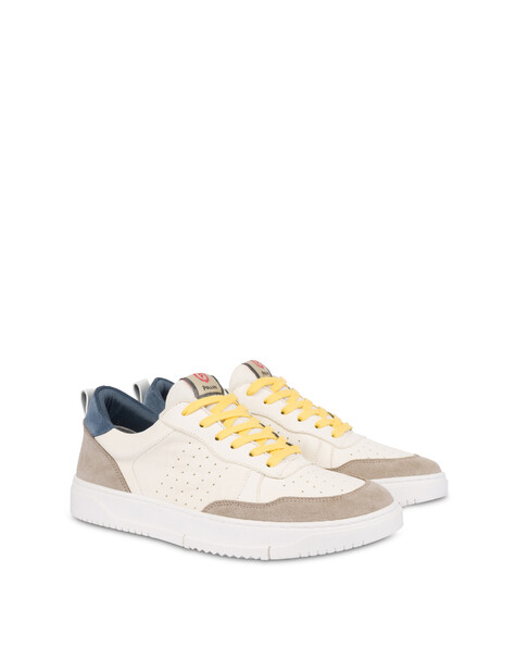 Sneakers Milano In Vitello E Nylon Panna/sabbia/azzurro