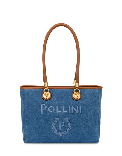 Small Tote Bag Capri In Simil Suede Blu/cuoio