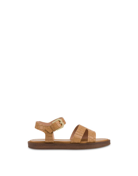 Sandalo Flat Como In Capra Stampa Cocco Sand