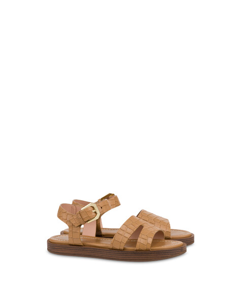 Sandalo Flat Como In Capra Stampa Cocco Sand
