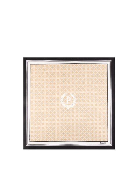 Foulard In Seta Con Stampa Geometrica E Logo Centrale Beige