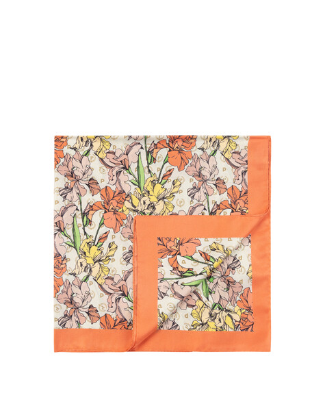 Foulard In Seta Con Stampa Floreale Multicolor Salmone