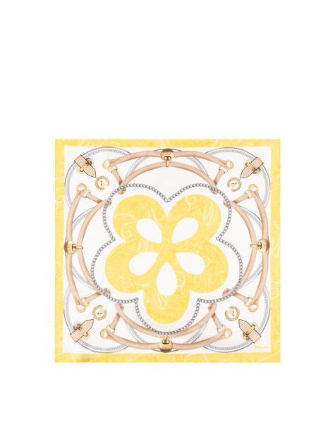 Foulard In Seta Con Stampa Cinghie E Staffe Beige Giallo