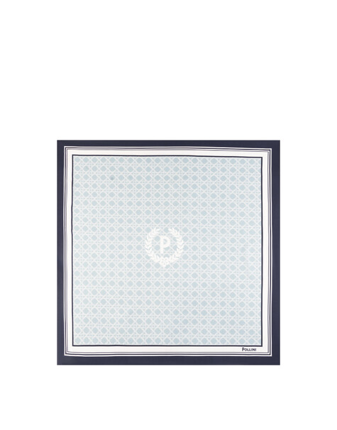 Foulard In Seta Con Stampa Geometrica E Logo Centrale Azzurro