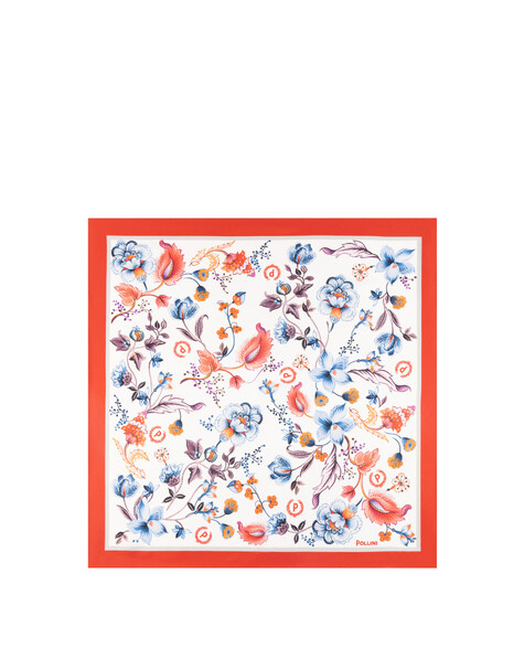 Foulard In Seta Con Stampa Floreale Su Fondo Bianco Rosso