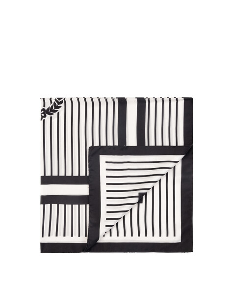 Foulard In Seta Con Stampa Quadri Su Fondo A Righe Verticali Nero