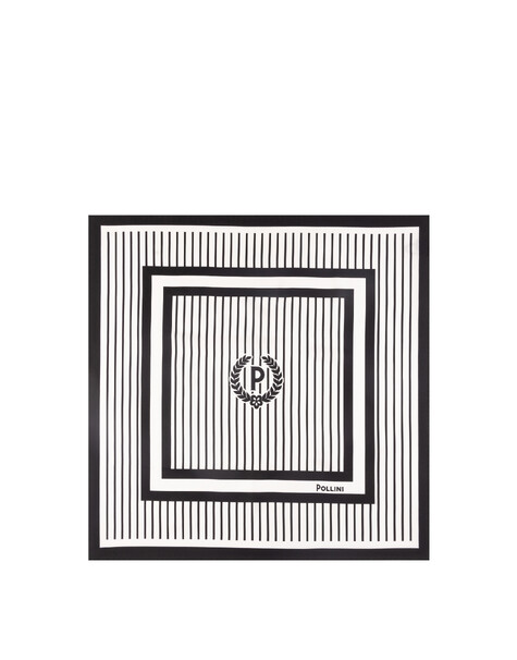 Foulard In Seta Con Stampa Quadri Su Fondo A Righe Verticali Nero