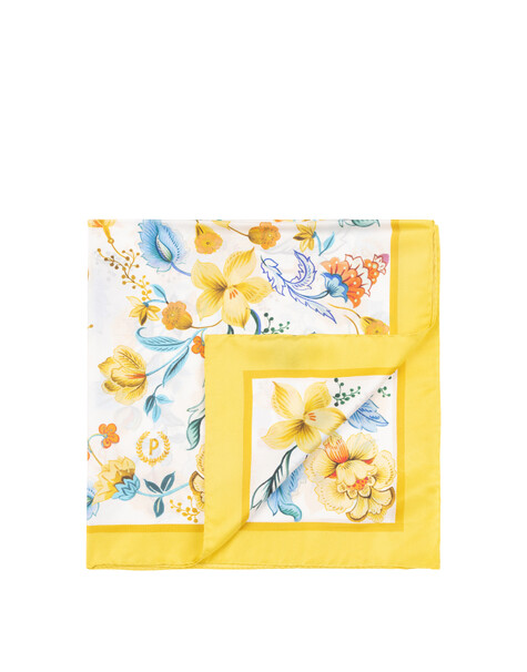 Foulard In Seta Con Stampa Floreale Su Fondo Bianco Giallo