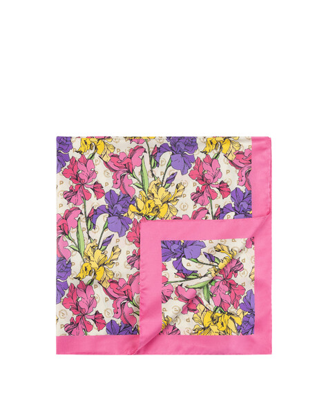Foulard In Seta Con Stampa Floreale Multicolor Fuxia