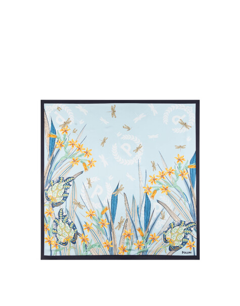 Foulard In Seta Con Stampa Floreale Blu