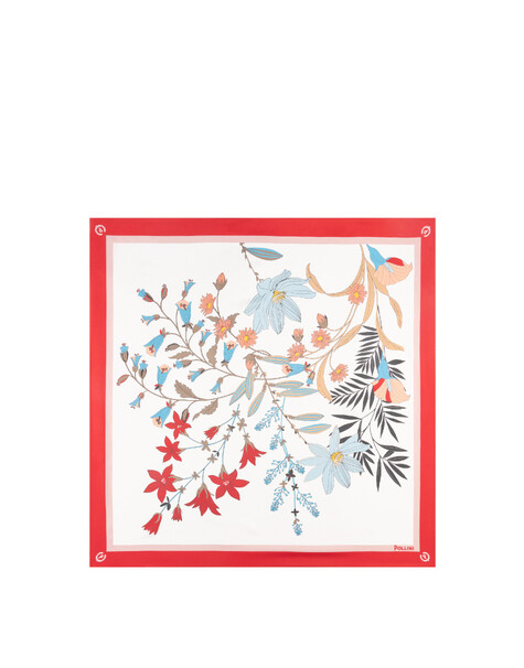 Foulard In Seta Con Stampa Di Rami Di Fiori Rosso